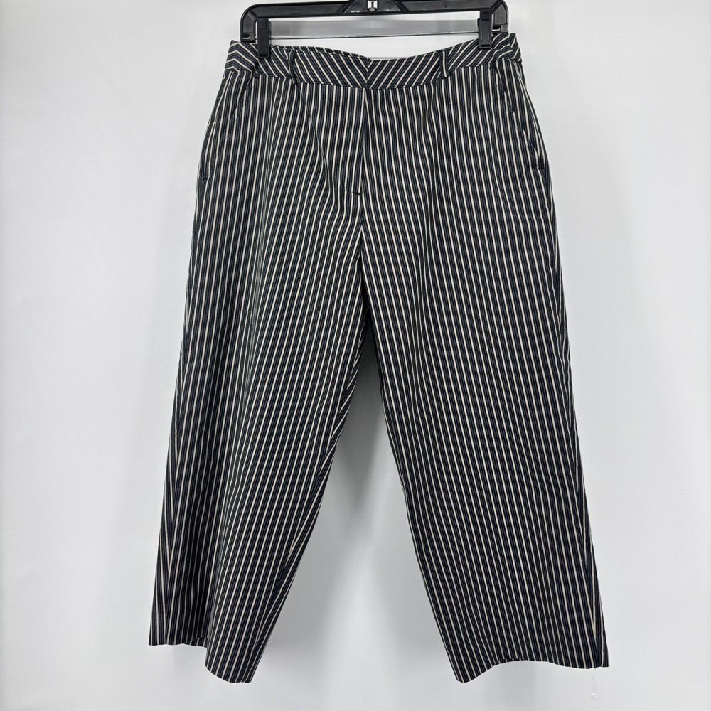 Pantology Womens Pinstripe Capri Black and Tan Straight Leg Pants Size 14